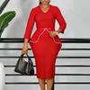 Women Elegant Solid Ruffle High Waist Bodycon Pencil Office Dress