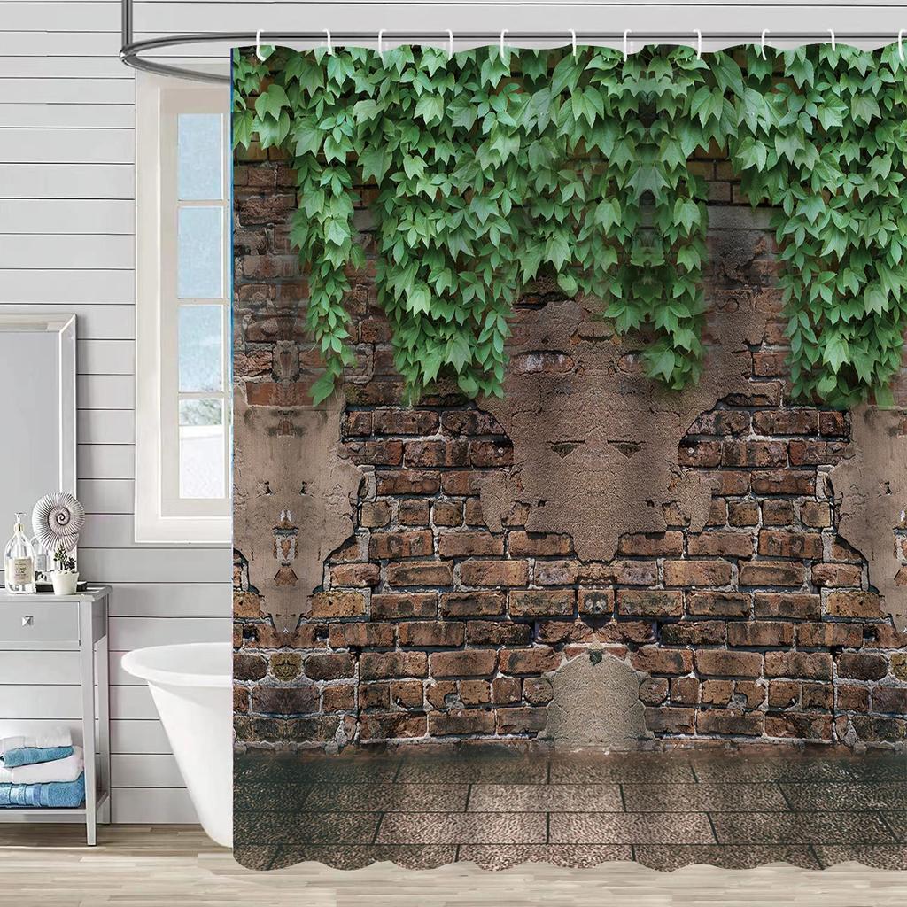 Shower Curtain Waterproof And Mildew-Proof 3D Digital Printing Plant Stone Printing Shower Bathroom Partition
