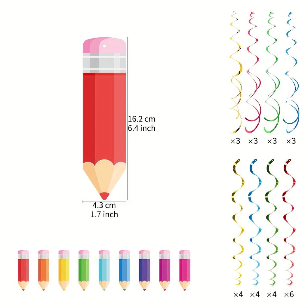 48pcs Back To School Pencil Hanging Swirl Decorations - Colorful Paper Confetti for Classroom, Party, Graduation, Birthday Decor