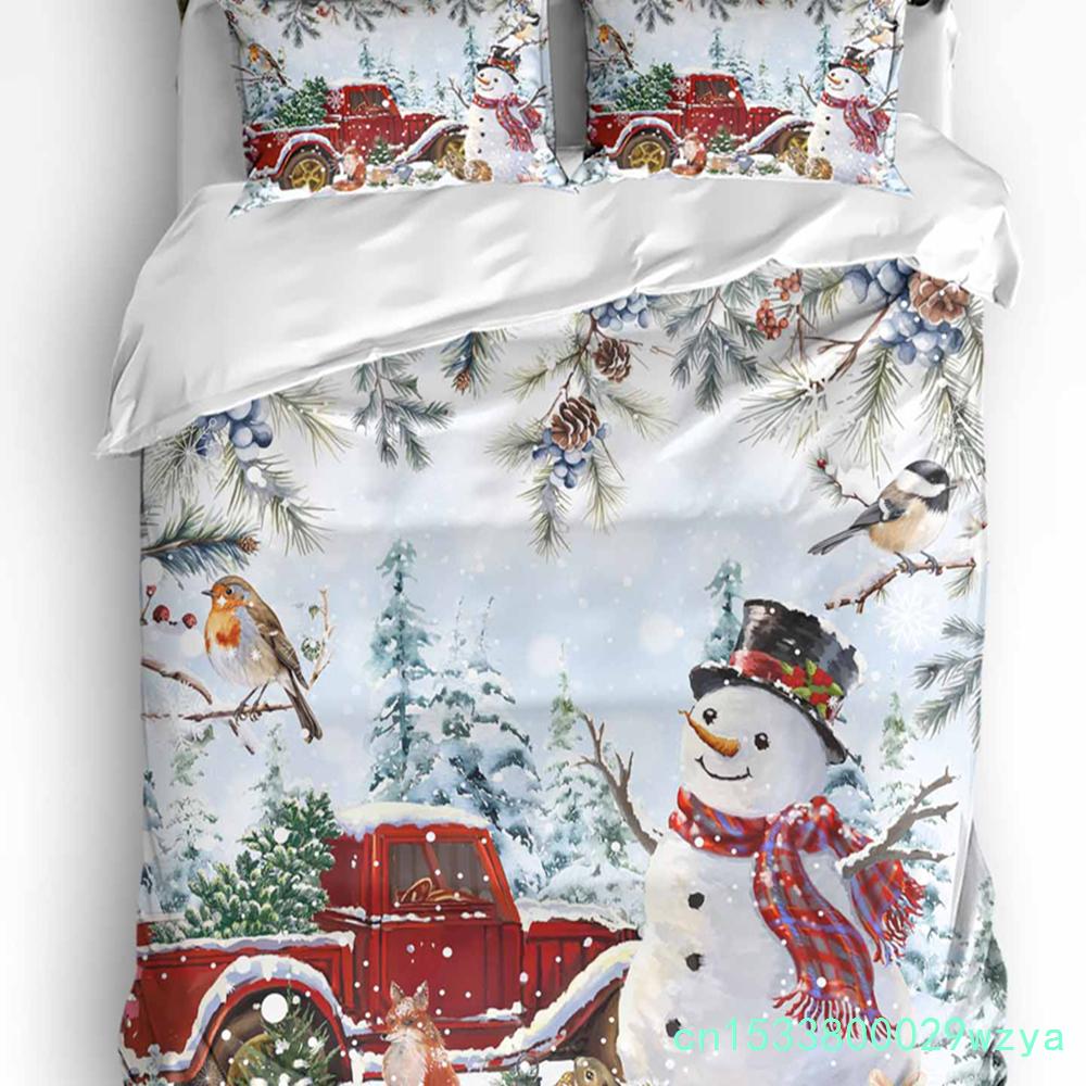 Weihnachten Schneeszene Schneeflocken Wichtel 3-teiliges Bettwäscheset für Doppelbett Heimtextilien Bettbezug Steppdeckenbezug Kissenbezug