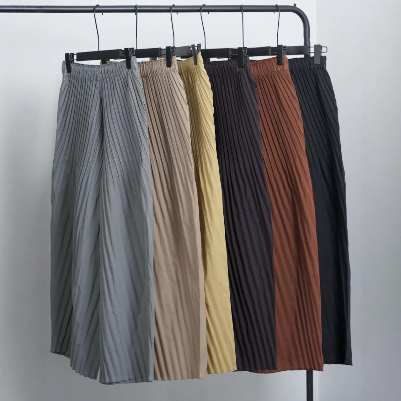 

Miyake Women s Pleated Wide-Leg Pants: Slimming, Loose-Fit, High-End Casual Wear for Spring & Autumn Yellow