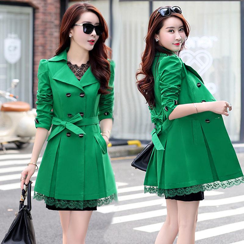 Women's Mid-Length Double-Breasted Spring & Autumn Casual Slim Fit Korean-Style Windbreaker Jacket