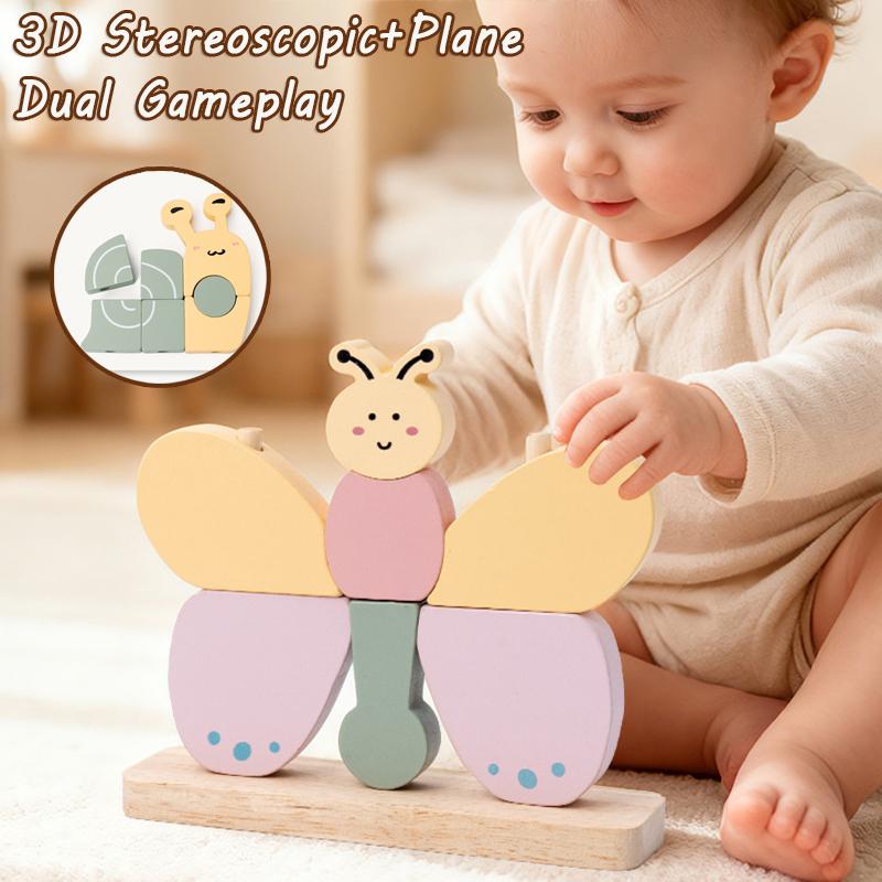 Baby Animal 3D Block Stacking Puzzle Creative Toy Montessori Butterfly Snail Shape Matching Game Fine Motor Skills Education Toy