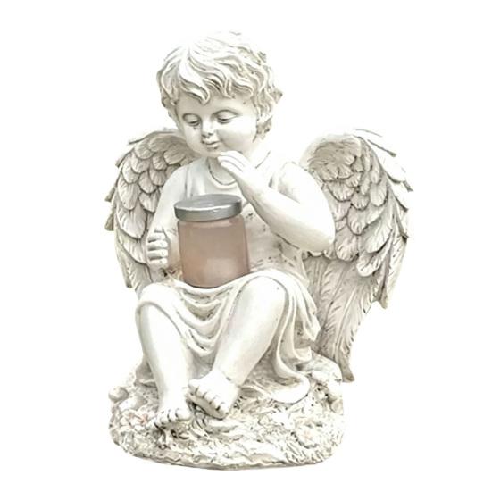 Solar Powered Little Garden Angel Cupid Angel Statue Small Figurine Waterproof Resin