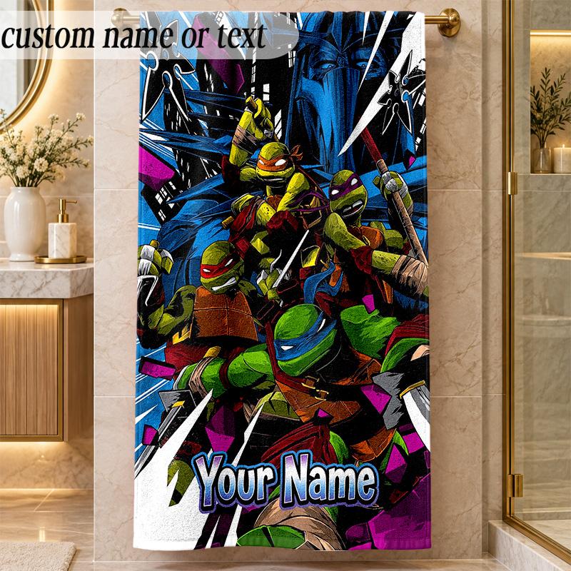 Beach TowelTeenage Mutant Ninja Turtles Custom Name Text Personalized Soft Towel for Beach Pool Indoor Home Decor Gift