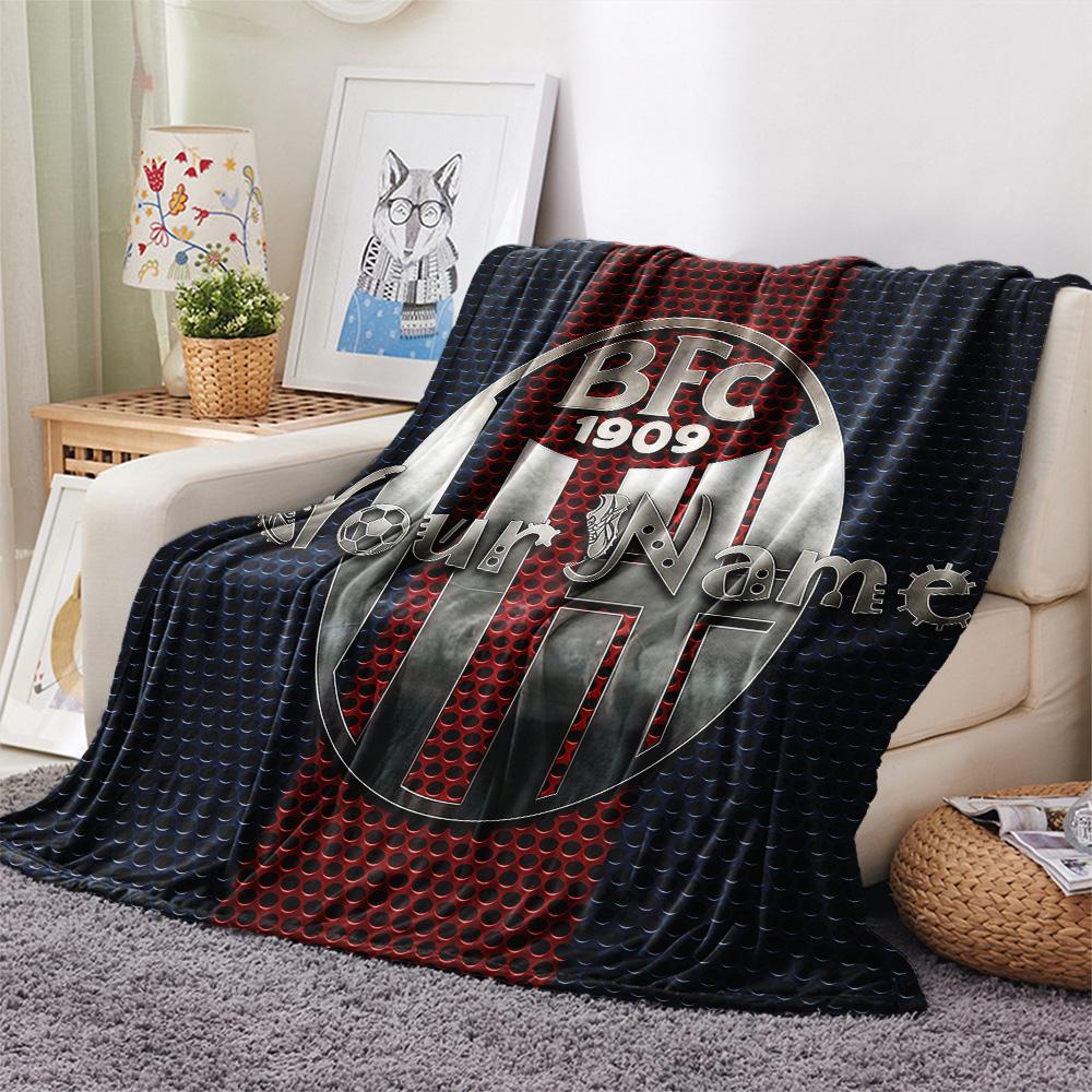 1PC Bologna Fc Custom Name Patterned Flannel Blanket Suitable For All Seasons For Home Decor Warmth And Comfort Gifts Holiday Present