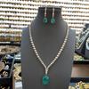 Necklace Female Color Treasure Bride Zircon Necklace Earrings Premium Jewelry Set Emerald Water Drop Pendant Jewelry Batch
