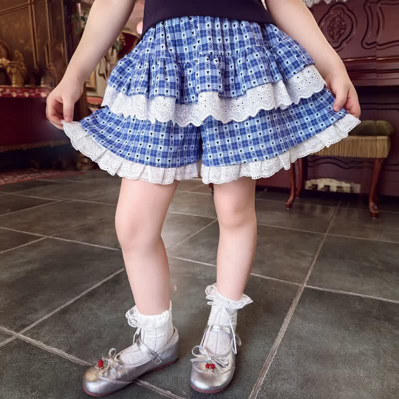 MIMIHELLO Girls Summer Plaid Lace Trim Skort 100 синий
