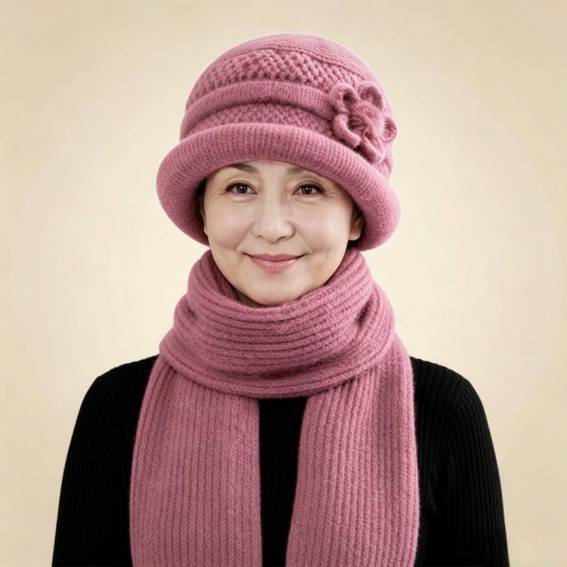 Middle-aged and elderly warm wool hat women's fashion versatile mother basin hat fleece ear protection hat winter cold-proof knitted hat