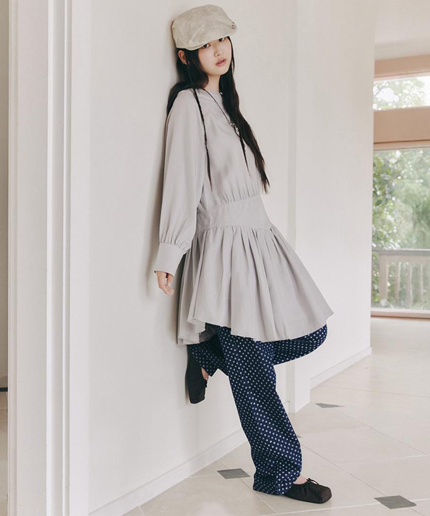 Selliteiljeu Asymmetric Gathered Dress_Light Gray