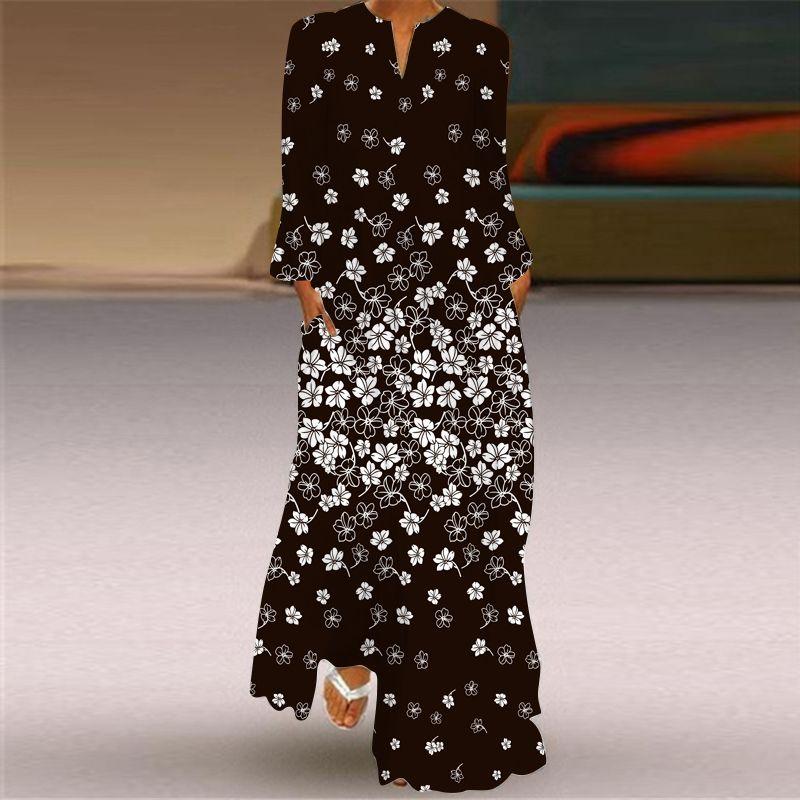 Long Sleeves Dress Loose Plus Size Catwalk Stage Costume Ethnic Retro Style Long Dress Travel Photography Beautiful Dress