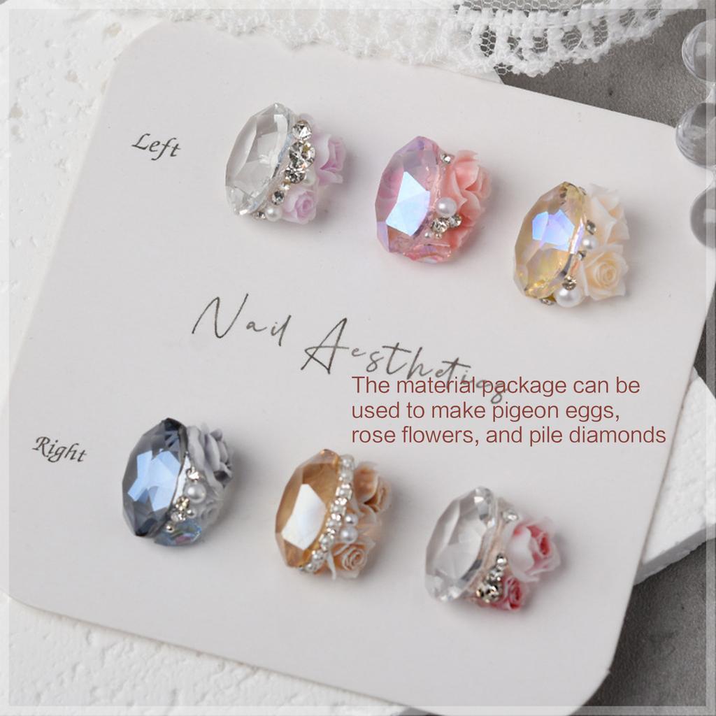 Rose Flowers Nail Charms 3D Flowers Nail Art Charms Round Pearls Nail Charms DIY Nail Art Supplies Manicure Accessories