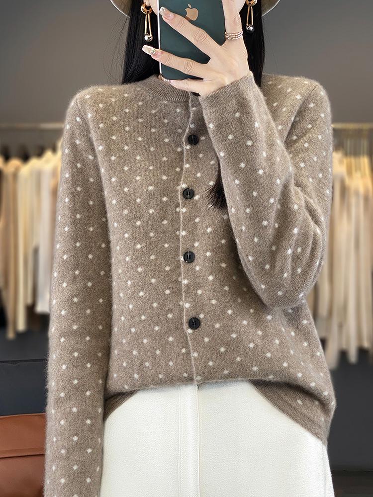 Dames Cardigan met Lange Mouwen van Wol – Knopen Rond Hals voor Herfst/Winter