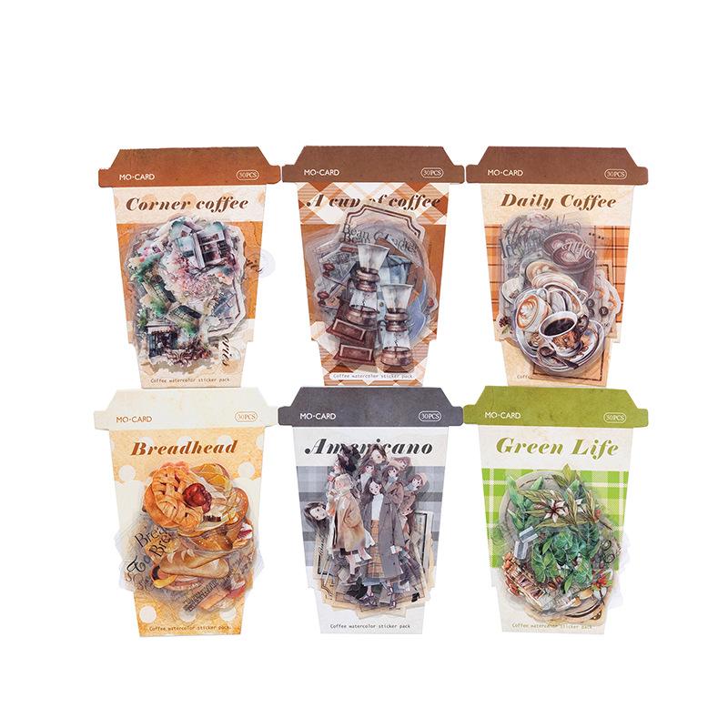30-Sheet Vintage Coffee Theme Sticker Pack, Retro Coffee Culture Designs & Crisp Details, Perfect for Journal Embellishment