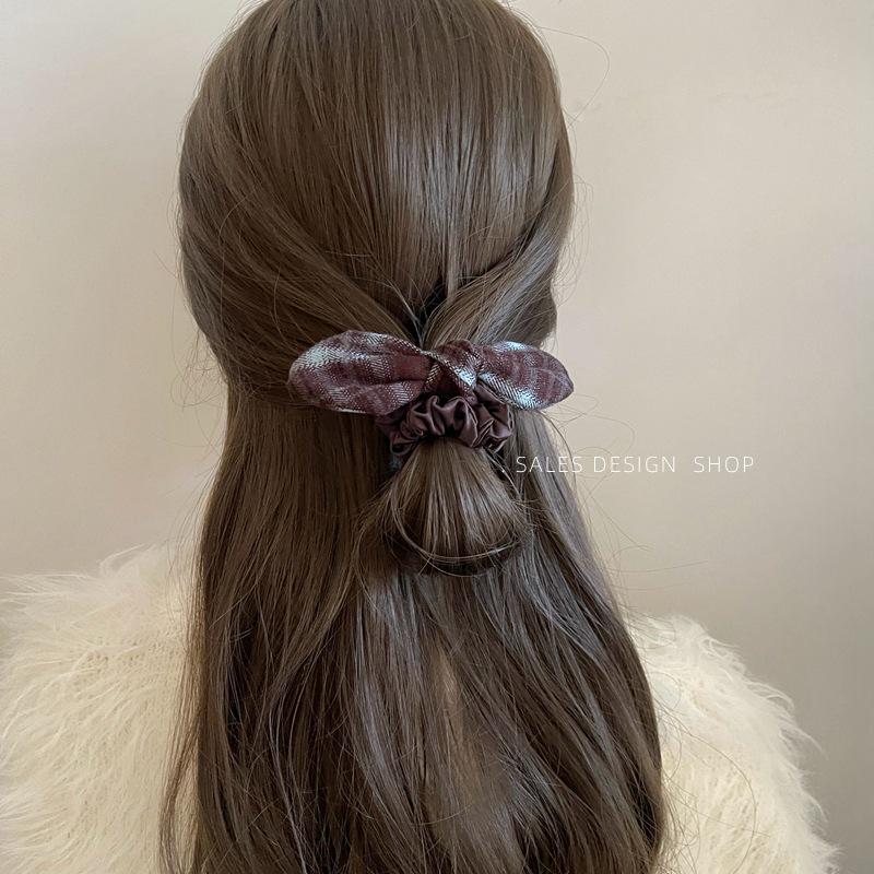 Dongdaemun Plaid Leopard Print Bow Hair Tie - Versatile Autumn/Winter Accessory