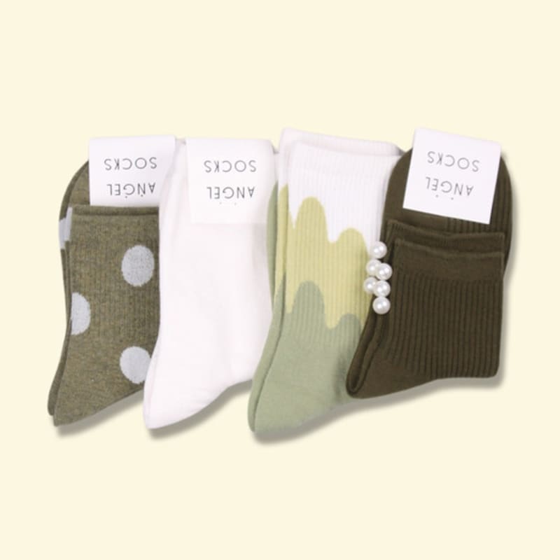 ANGEL SOCKS SET004 - Olive Socks Set, Gem Jewelry, Sparkling Cubic Ribbon, Brand Gift, Return Gift Set