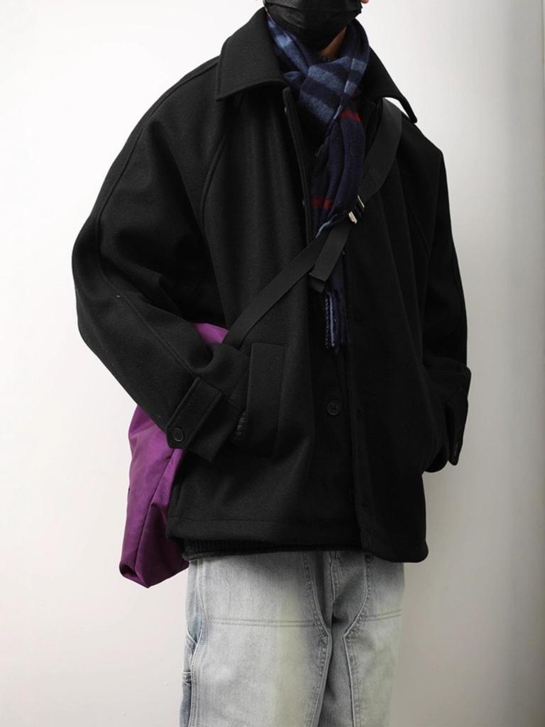 Unisex Japanese Woolen Jacket: Autumn/Winter Retro Loose Fit with Lapel, Oversized Casual Style.