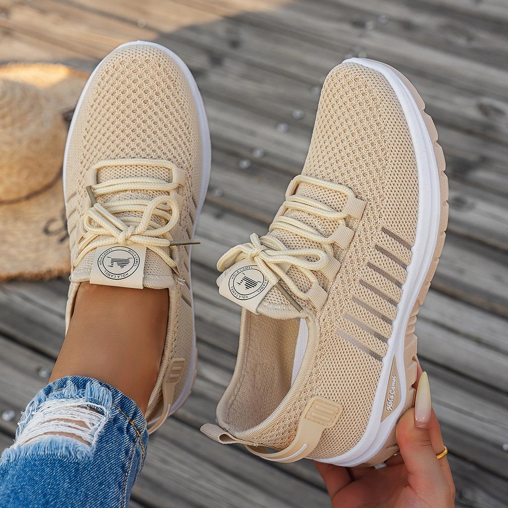 Women's Casual Chunky Platform Sneakers Anti-Slip Walking Shoes for Women Breathable Knitted Running Sneakers Lightweight Lace-Up Work Tennis Shoes