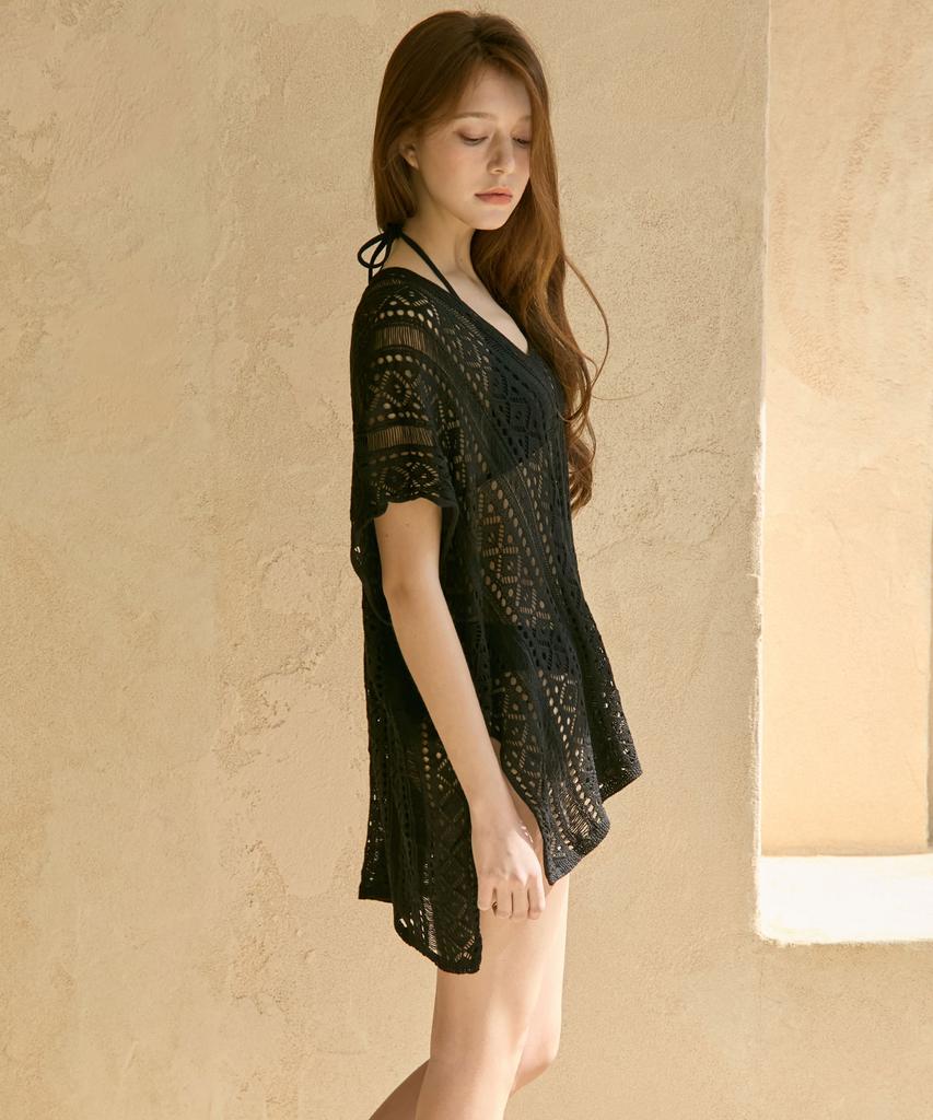 VIKINI VENDER Venus Crochet Loose Fit Cover-Up - Black