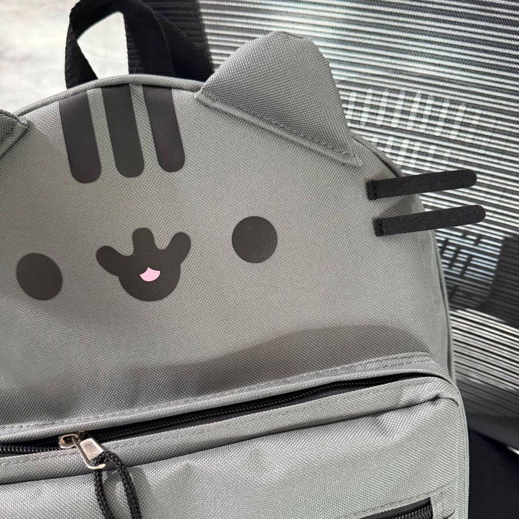 Double Shoulder Cartoon Cat & Bear Canvas Backpack - Cute, Large Capacity, Soft Brown & Milk White for Students