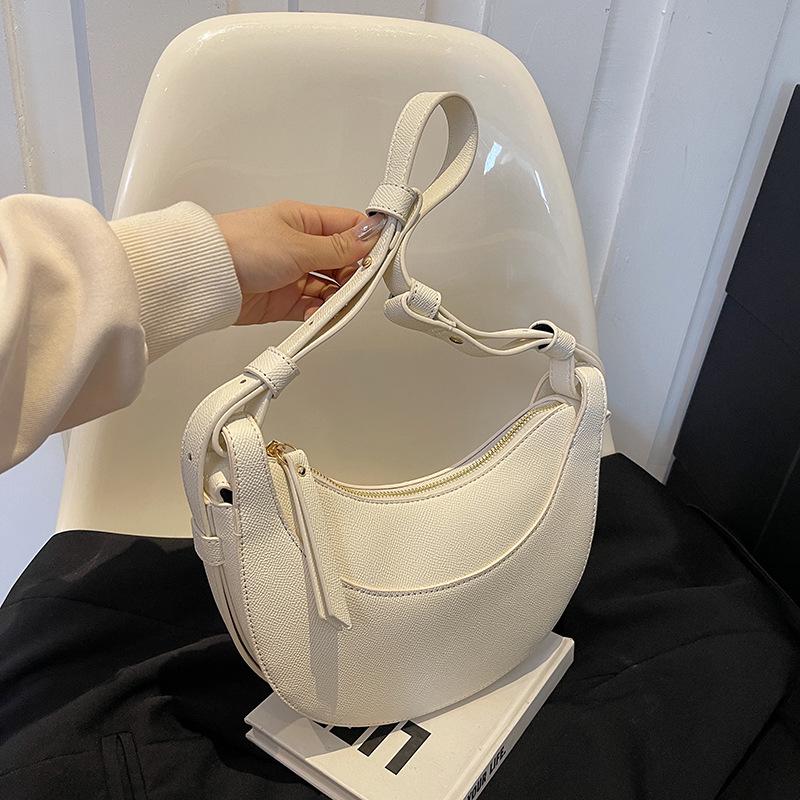 Trendy Lychee Grain French Crescent Crossbody Bag - High-End Fashionable Saddle Design