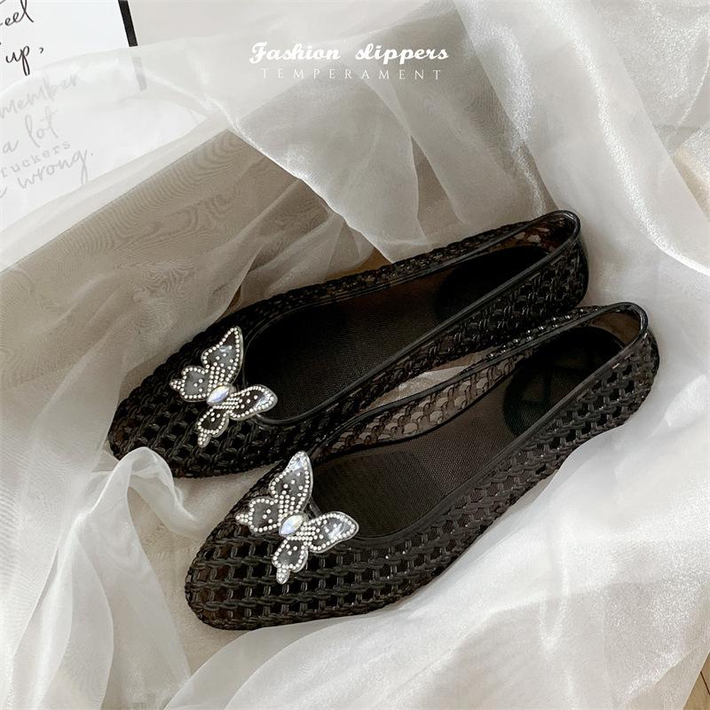 Scarpe da Donna in Gel Traforate con Strass a Forma di Farfalla Piatte Estive Antiscivolo Slip-On Sandali da Donna per Spiaggia Scarpe da Acqua