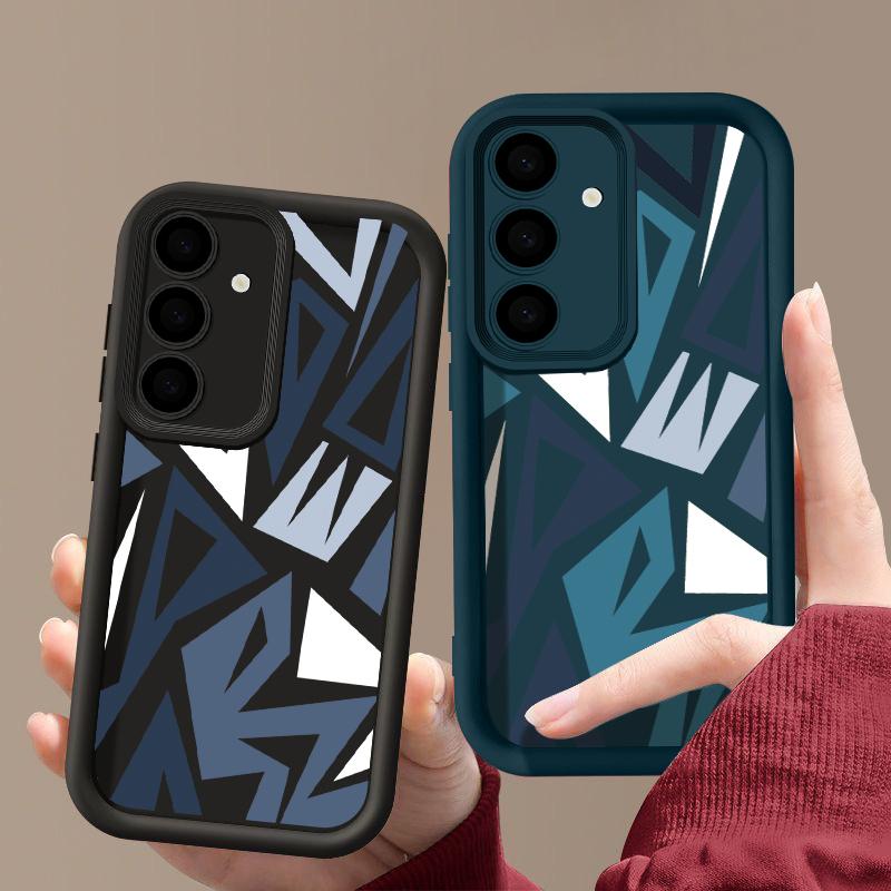 Geometrický Vzor Nárazuvzdorné TPU Pouzdro Pro Samsung S25 Ultra S24 FE S23 A56 A36 A16 A15 A55 A35 Matná Ochrana Objektivu Měkký Silikonový Kryt na Telefon