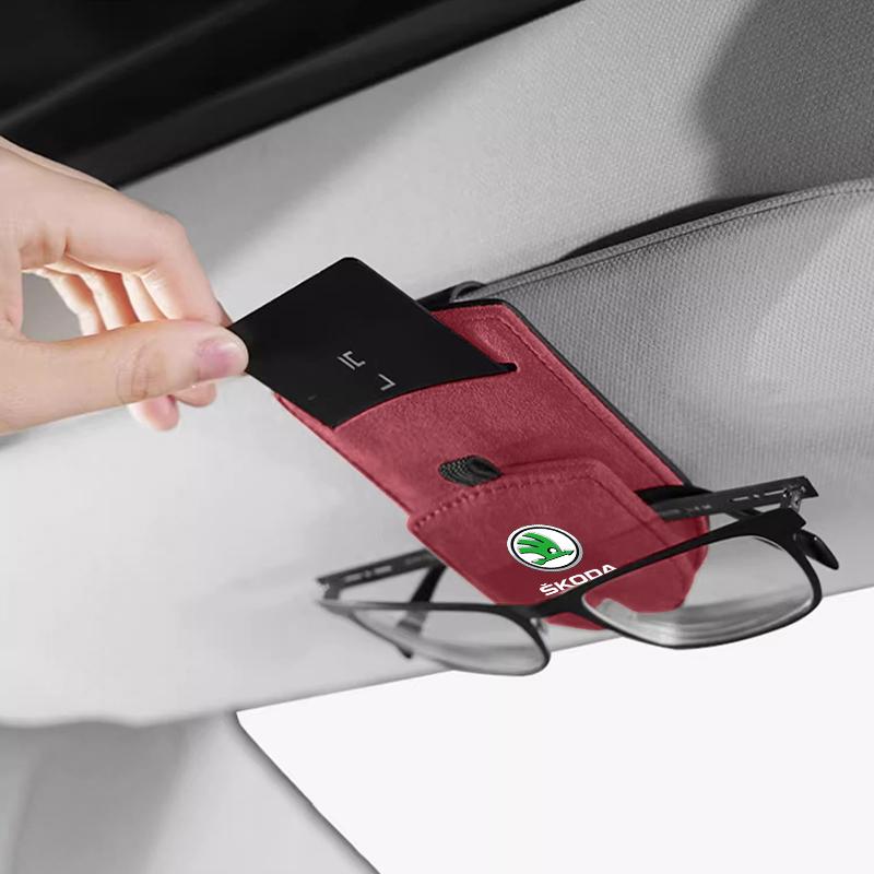 Car Suede Glasses Clip Sun Visor Sunglasses Clamp For Skoda Kylaq Elroq Kodiaq Octavia Enyaq Kamiq Scala Rapid Superb Karoq Yeti