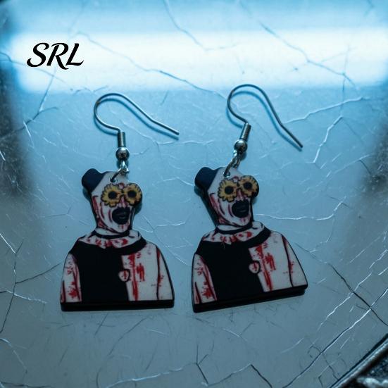 Vintage Style Horror Earrings 1 Pair Halloween Theme Dangle Drop for Women, Scary Blood Clown Acrylic Earrings, Creative Punk Jewelry Costume,