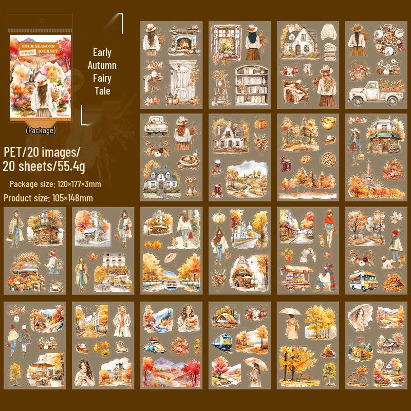 Four Seasons Journey Die-Cut Sticker Book: Travel-Themed Retro Scenery In 4 Styles