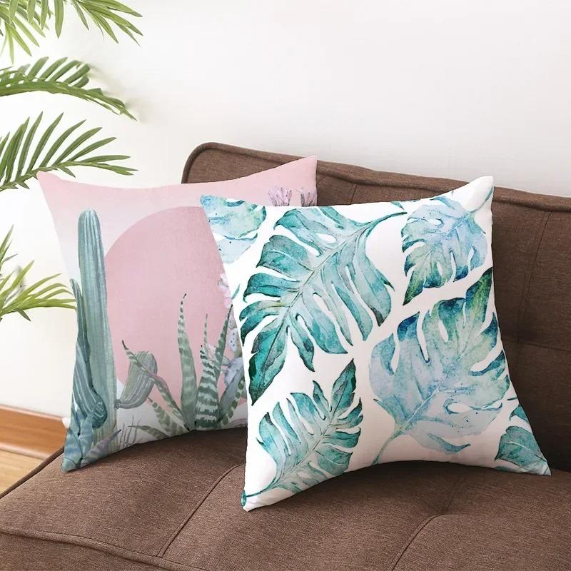 Exotic Plants And Floral Pattern Double-Sided Printed Pillow Cover Short Plush Suitable Living Room Bedrooms Throw Cushion Cover