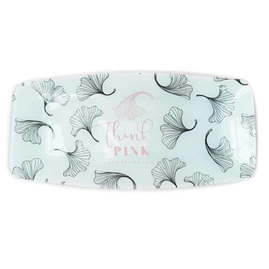 Les Trésors De Lily [A2315] - Glass Dish Tray / Cake Dish 'Ginkgo Biloba' White - 29x14 Cm (think Pink for Better Life)