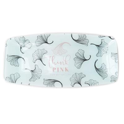 [A2315] - Glass Dish Tray / Cake Dish 'Ginkgo Biloba' White - 29x14 Cm (think Pink for Better Life)