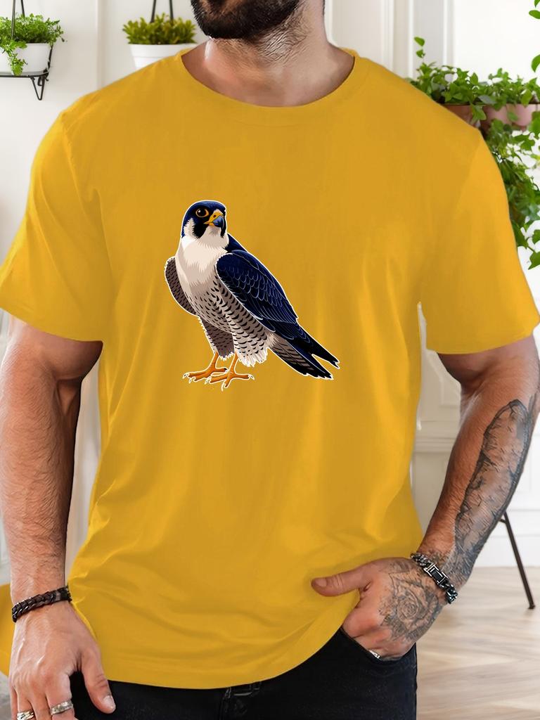 Unisex Black Crew Neck Tee Colorful Peregrine Falcon Bird Realistic Wildlife Bird Watcher Nature Lover Soft Cotton Male Casual Tops