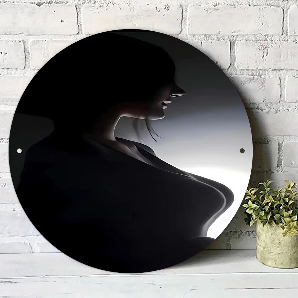 Abstract Woman Wall Art Metal Sign  Trendy Black And White Silhouette Poster Vintage Aesthetic Room Decor Iron Plate Decorat 20x20cm(8x8inch)