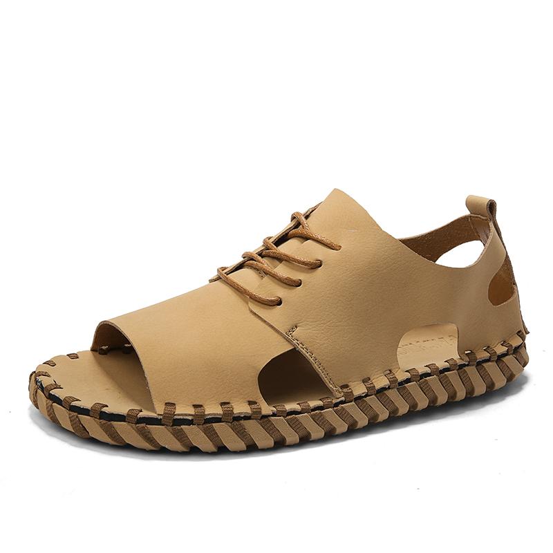 Men's Hollow Out Sandals Breathable Summer Men's Casual Shoes Beach Shoes Handcrafted Headband Outdoor Camping Sandals