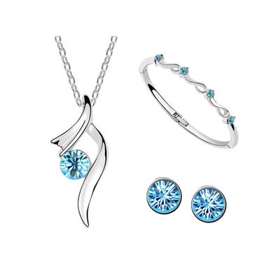 Set di gioielli da sposa Bracciale orecchini collana intarsiata con strass placcato argento
