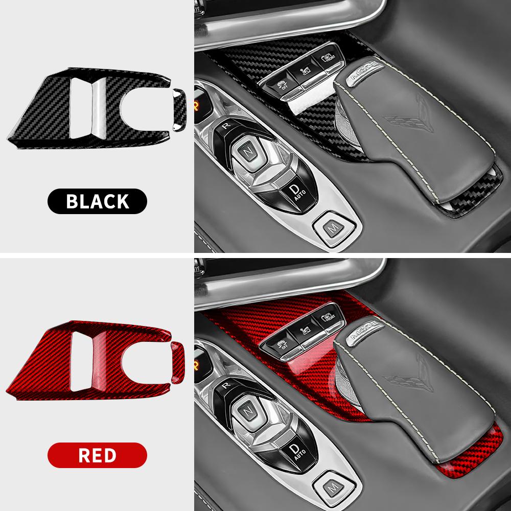 Skutečné pevné uhlíkové vlákno Pro Chevrolet Corvette C8 2020 2025 2025 2025 Samolepka na tlačítko řadicí páky konzole auta Příslušenství