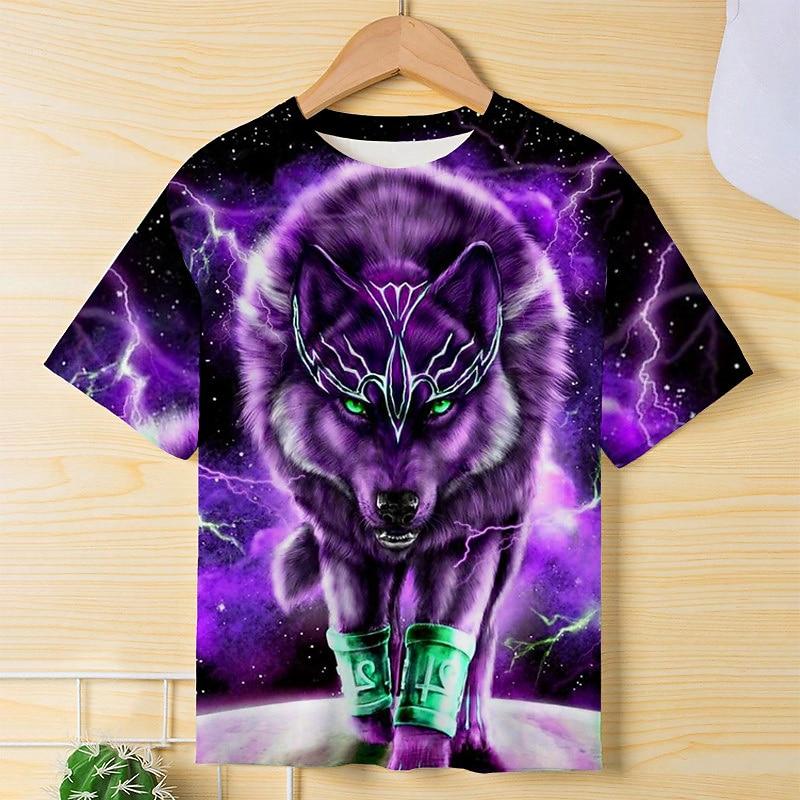 3D Pattern Animal Print Children's T-shirt Short Sleeved Summer Sports Fashion Street Casual Top