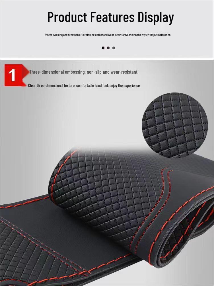 Hand-Stitched Genuine Leather 3D Embossed Universal Steering Wheel Cover - Wear-Resistant, Non-Slip, All-Season Microfiber.