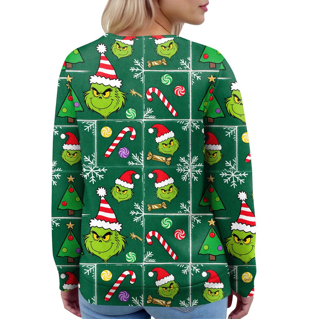 Women's Fashion Long Sleeve Christmas Snowman Snowflake Print Jacket Cardigan