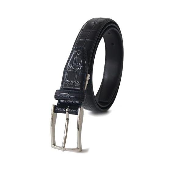 Used Men's Belt, Crocodile Pattern, Elegant Business Casual, Genuine Leather, Cowhide, Business, Gentleman, Dressy, Refined, Embossed, 30mm Width,