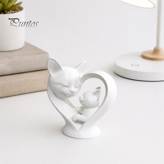 Cute Cat Home Decoration Mother Baby Figurine, 3D Printed Heart Sculpture for Desk Decor, Smooth Surface Statue Modern Art Living Room Study,