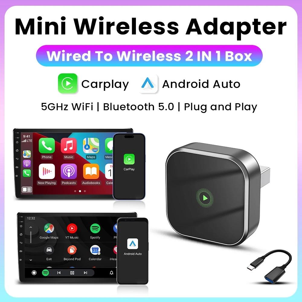 2 in 1 Wireless Android Auto Adapter Dongle Smart Mini Box Plug And Play Universal For VW Toyota Nissan Honda Ford Benz