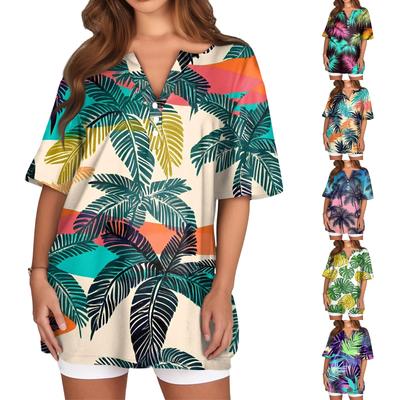 Women's T Shirt Print Button Short Sleeve Daily Weekend Fashion Basic V- Neck Regular Top