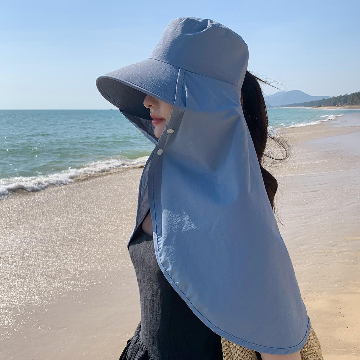 

Outdoor sun protection large shawl integrated hat shoulder and neck sun hat face cover big eaves sun hat beach fisherman hat M（56-58cm） світло-фіолетового кольору