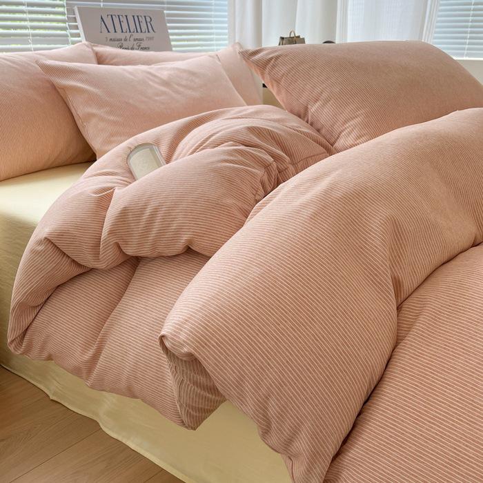 Japanese Minimalist Pure Cotton Bedding Set - Washed Cotton Duvet Cover, Bed Sheet, Dorm-Friendly (3 or 4-piece).