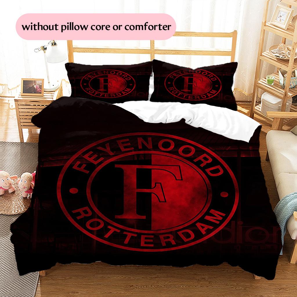 Juego de Colcha con Patrón Feyenoord Rotterdam Decoración del Hogar Regalo (1 funda nórdica + 2 fundas de almohada sin relleno.)