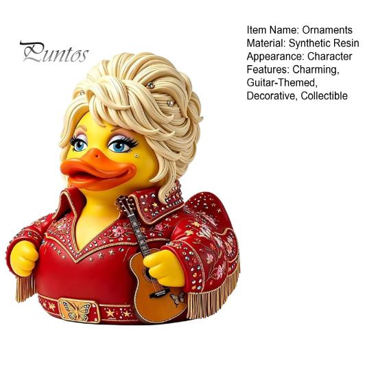 Ikona country hudby Pamětní dárek Parton Duck, Figurka Dolly Duck, Soška, Malý stolní dekorativní prvek s tématem kytary Socha pro
