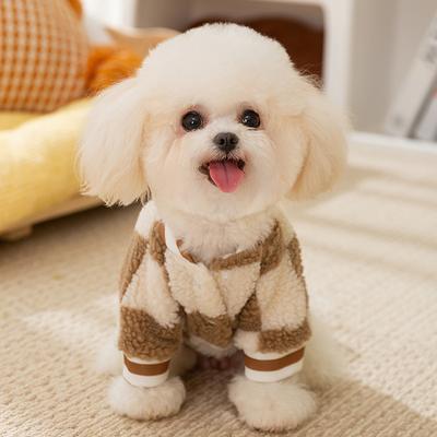 Bear Plaid Autumn and Winter Warm Puppy Dog Cat Two Feet Fleece Jacket Than Bear Small Dog Teddy Clothing Pet Clothes